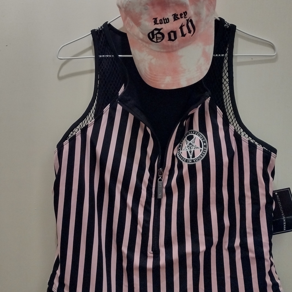 Blackcraft Cult Sinner Swim Suit And Low Key Goth Pink Tie-Dye Hat